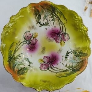 Antique Habsburg Porcelain Bowl Rose Flowers Gold Trim Austria